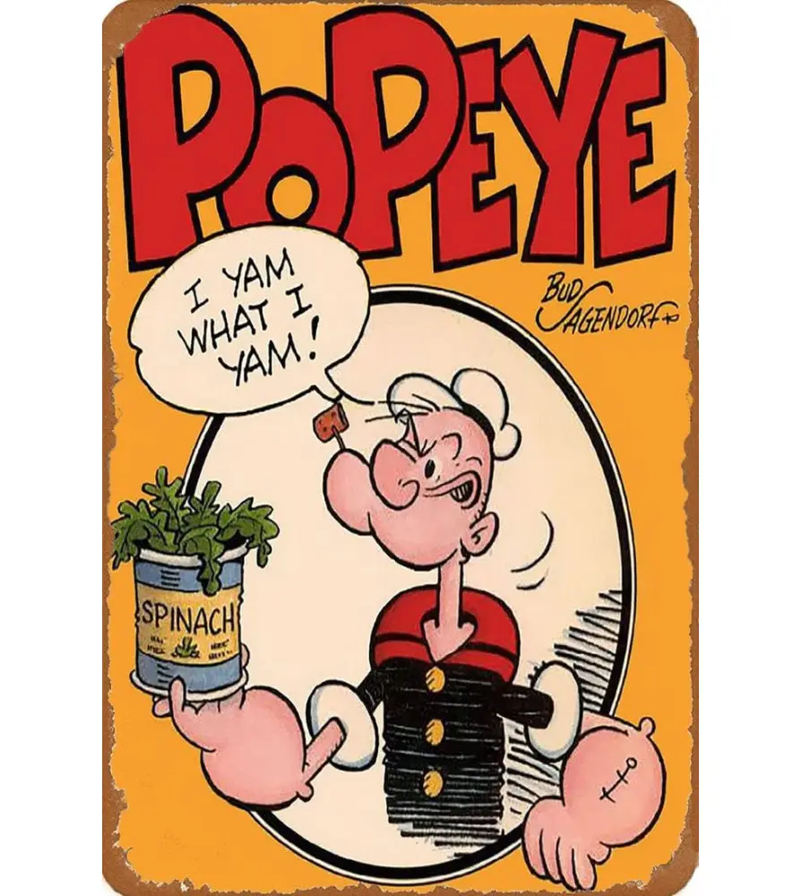 Popeye Metal Sign – “I Yam What I Yam” – Vintage 1933 Style Popeye Metal Sign – “I Yam What I Yam” – Vintage 1933 Style