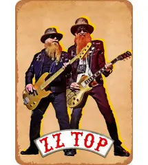 zz top plate on yellow background 30x20cm tole aged appearance deco music