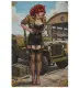 Plaque Métallique Vintage 20x30 cm – Pin-Up Militaire US, Jeep & Avion de Chasse