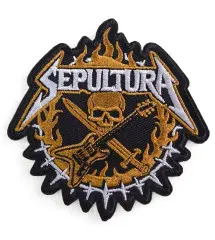 Sepultura Iron-On Embroidered Patch Skull, Guitar & Sword 8 x 8 cm Sepultura Iron-On Embroidered Patch Skull, Guitar & Sword 8 x 8 cm