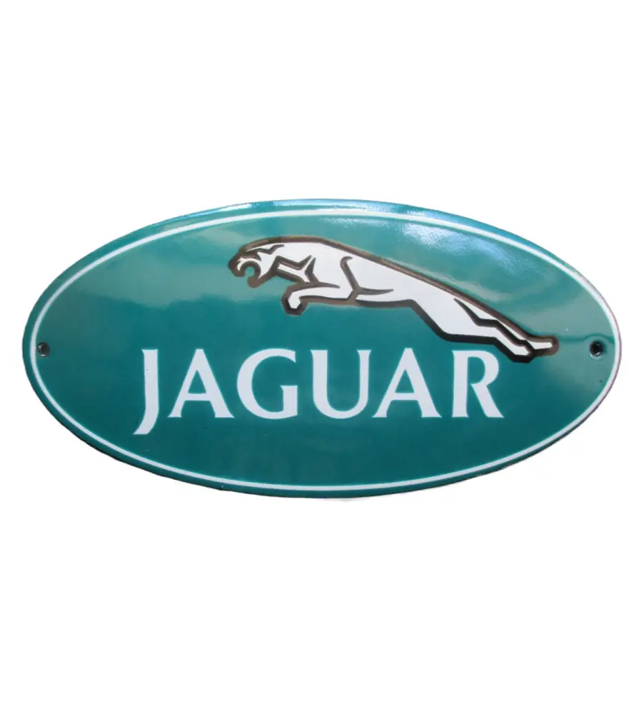 plaque décorative emaillée jaguar logo vert ovale tole email garage B3