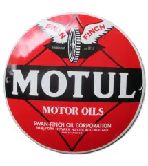 plaque décorative emaillée motul motor oils tole ronde rouge 12cm deco garage huile A61