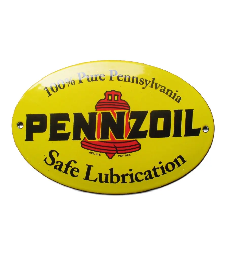 plaque décorative emaillée logo pennzoil jaune safe lubrification 15x10cm motor oil deco garage huile F47
