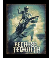 Plaque publicitaire en métal vintage – Because Tequila – Cowboy & Requin – 41 x 32 cm Plaque publicitaire en métal vintage – Because Tequila – Cowboy & Requin – 41 x 32 cm