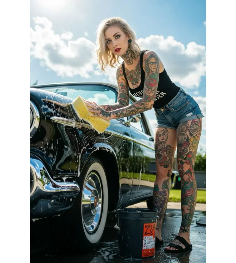 Plaque décorative métal Pin-up tatoué car wash – 30 x 20 cm Plaque décorative métal Pin-up tatoué car wash – 30 x 20 cm