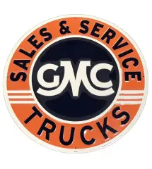 Large plate 60cm GMC Trucks Sales & Service Round Tole Garage Poster Metal USA