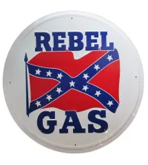 Rebel Gas Plate White Gasoline Flag Round 60cm Tole Deco Garage Dinner USA Bar Loft