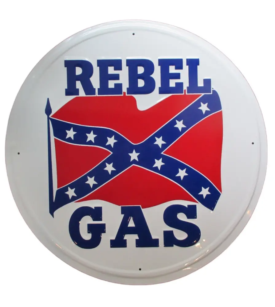 plaque rebel gas blanche drapeau gasoline ronde 60cm tole deco garage diner usa bar loft