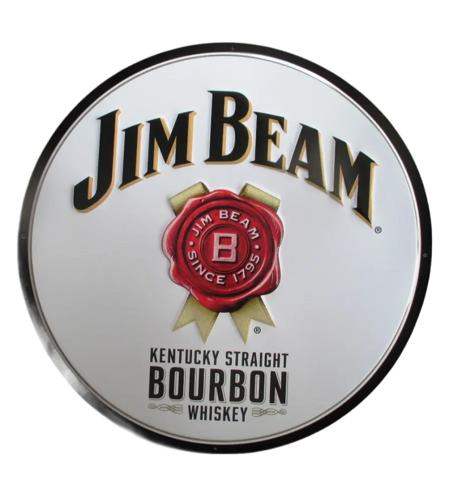 plaque bourbon jim beam whiskey whisky ronde 60cm tole deco diner usa bar loft