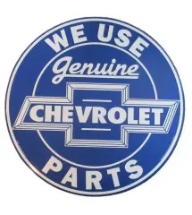 Chevrolet Genuine Parts Round Blue 60cm Tole Deco Diner USA Bar Garage Loft