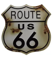 plaque route 66 blason viellit 60cm tole deco diner usa loft