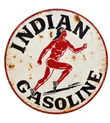 plaque indian gasoline ronde 30cm tole aspect vieillit indien