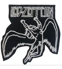 patch led zeppelin ange noir et blanc 9x8 cm ecusson heavy metal hard rock