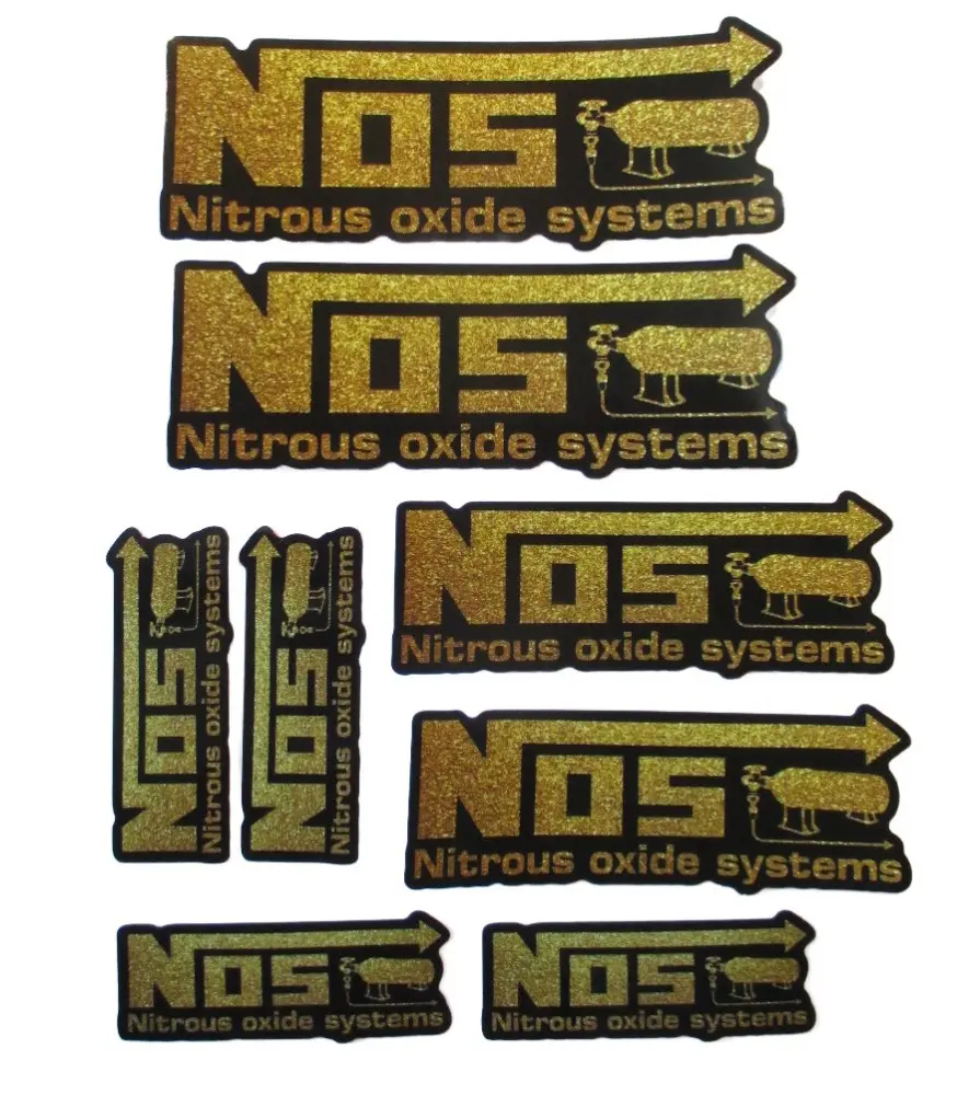 lot de 8 stickers NOS doré et noir autocollant drag racing lot de 8 stickers NOS doré et noir autocollant drag racing