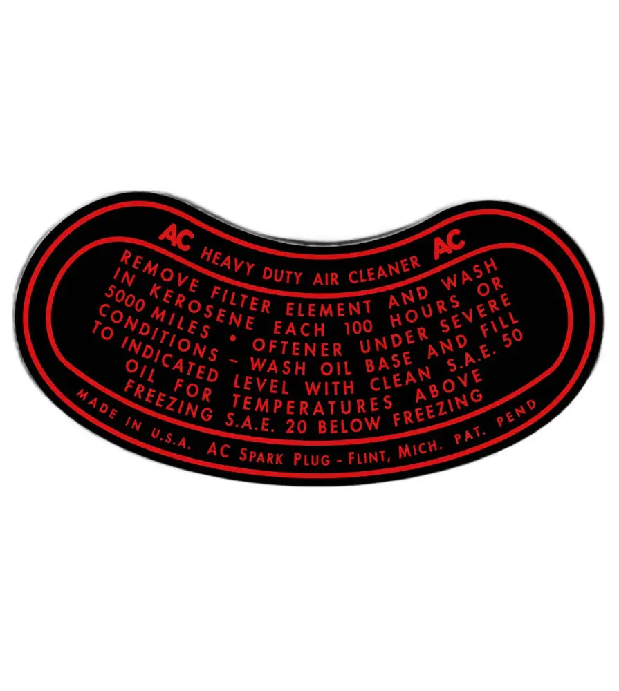 Autocollant Filtre à Air à Bain d’Huile AC – Buick & GM (1940-1955) – 12 x 6 cm Autocollant Filtre à Air à Bain d’Huile AC – Buick & GM (1940-1955) – 12 x 6 cm