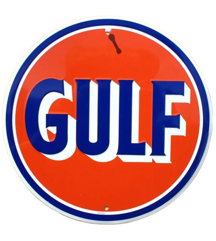 plaque gulf orange ronde deco garage huile affiche tole