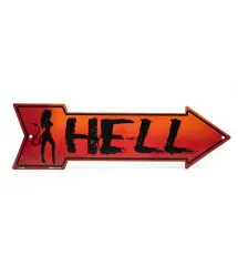 plaque fleche diablesse hell rouge et noir 44x13cm tole en alu