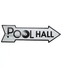 plaque flèche pool hall blanche 8 ball noire tole déco metal affiche bar diner loft