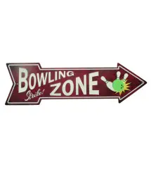 plaque en forme de fleche bowling zone 43x13cm deco tole affiche usa