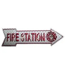 Plate Fleche Fireman Fire Station Tole Deco Alu Streaked Pub