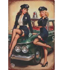 Plaque Métallique Vintage Pin-Up Policières US Rétro Police & Auto 20 x 30 cm