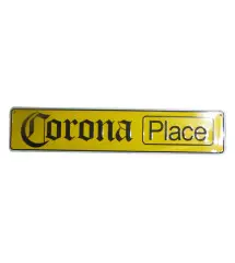 plaque de rue biere corona place emboutie jaune 61x13cm tole deco bar diner loft beer