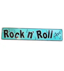 plaque rock roll avenue bleu (plaque de rue) tole déco fan des fifties